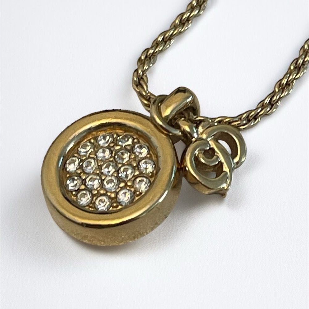 Vintage Dior Necklace – Gold CD Logo Charm with Rhinestone Pendant - Picture 5 of 17